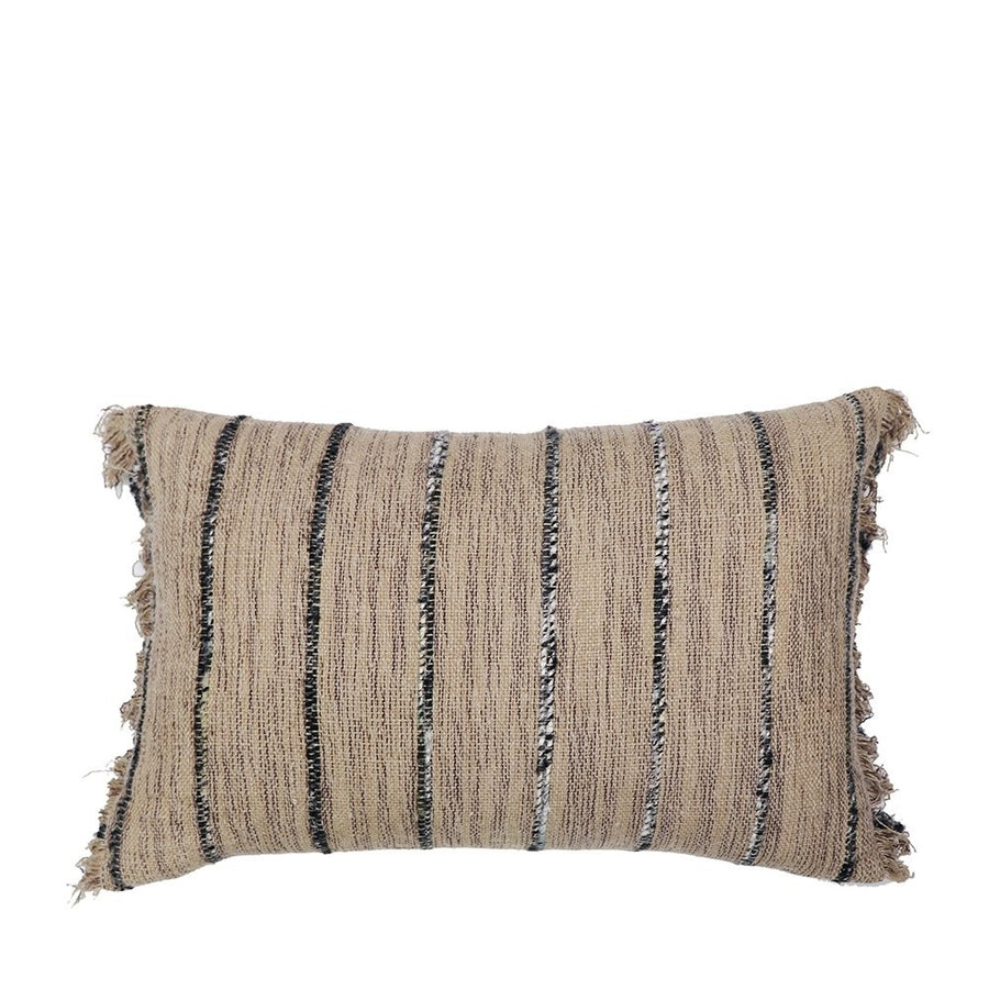 Stripe & Tassel Rectangular Cushion - Natural Tones