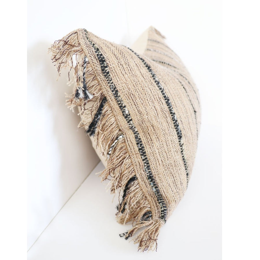 Stripe & Tassel Rectangular Cushion - Natural Tones