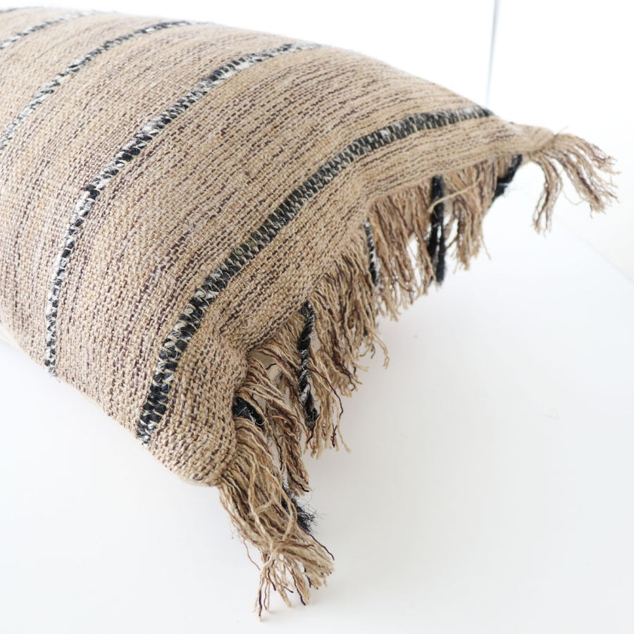 Stripe & Tassel Rectangular Cushion - Natural Tones