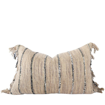 Stripe & Tassel Rectangular Cushion - Natural Tones