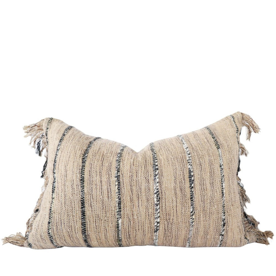 Stripe & Tassel Rectangular Cushion - Natural Tones