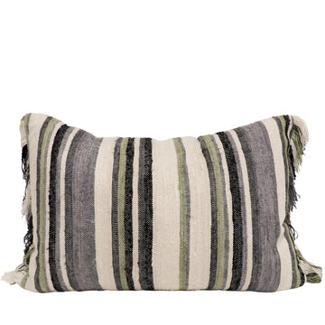 Tasseled Multistriped Rectangular Cushion