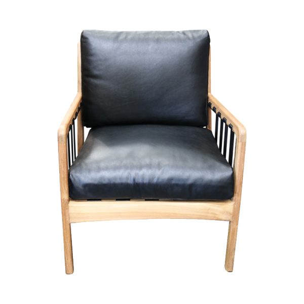 Teak & Leather Armchair - Black & Natural