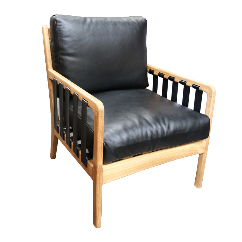 Teak & Leather Armchair - Black & Natural