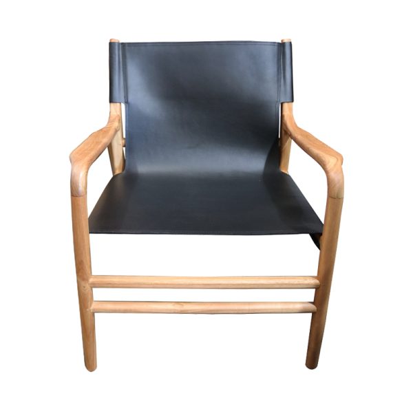 Teak & Leather Club Chair - Black & Natural