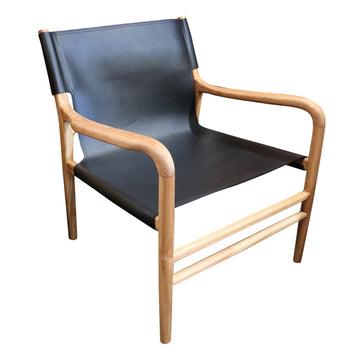 Teak & Leather Club Chair - Black & Natural