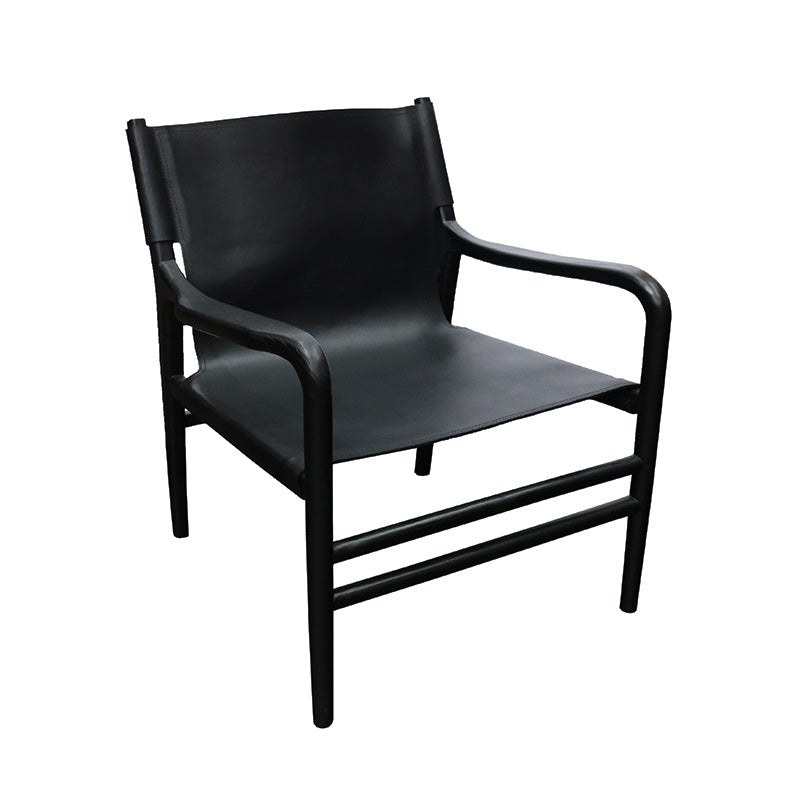 Teak & Leather Club Chair - Black