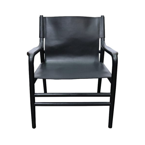 Teak & Leather Club Chair - Black