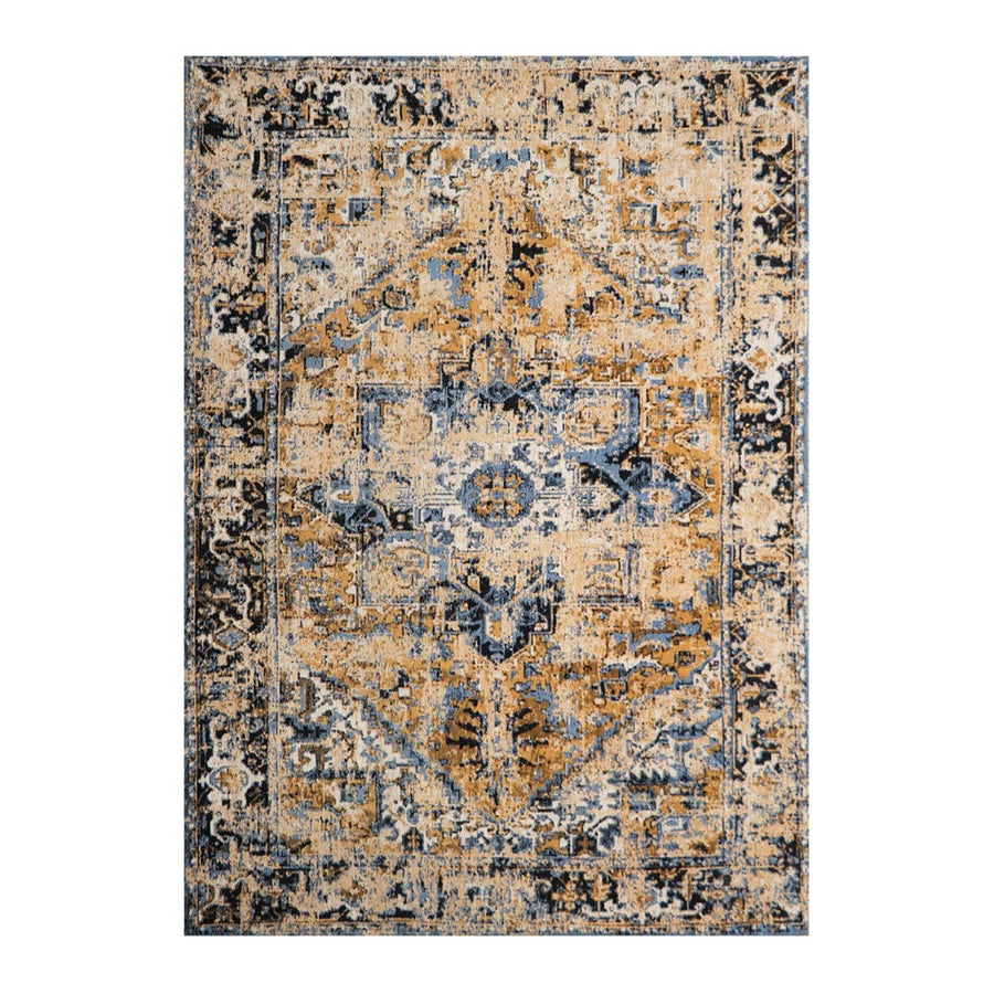 Turkish Style Distressed Rug 1.7m x 2.4m - Blue & Orange Tones