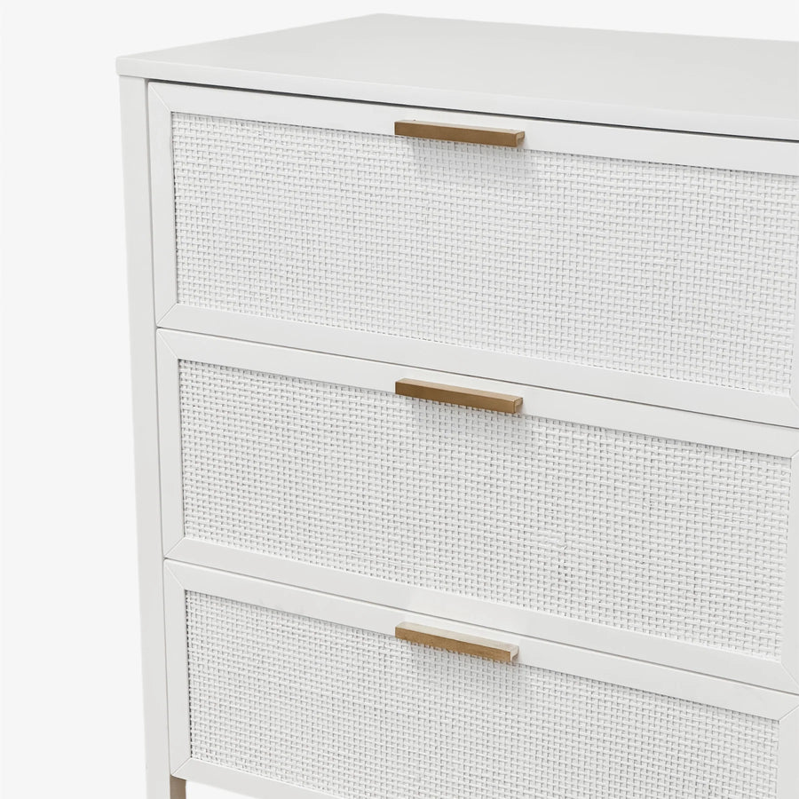 White Six Rattan Drawer Dresser