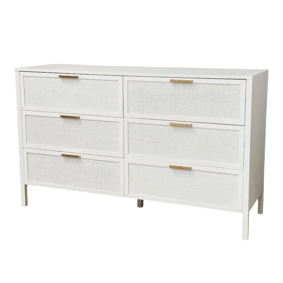 White Six Rattan Drawer Dresser