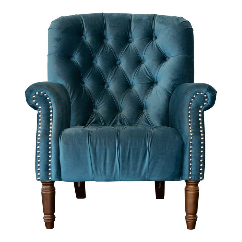 Blue Velvet Buttoned Occasional Chair