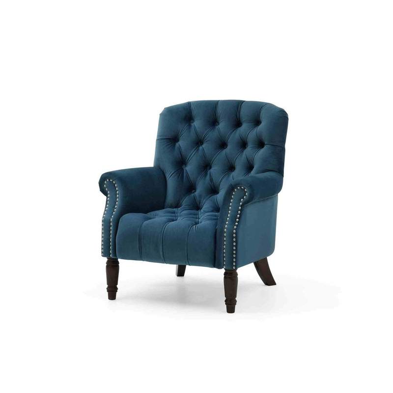 Blue Velvet Buttoned Occasional Chair