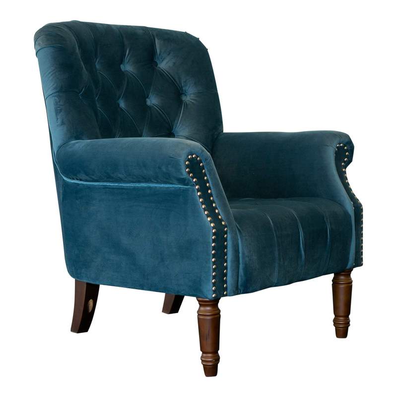 Blue Velvet Buttoned Occasional Chair