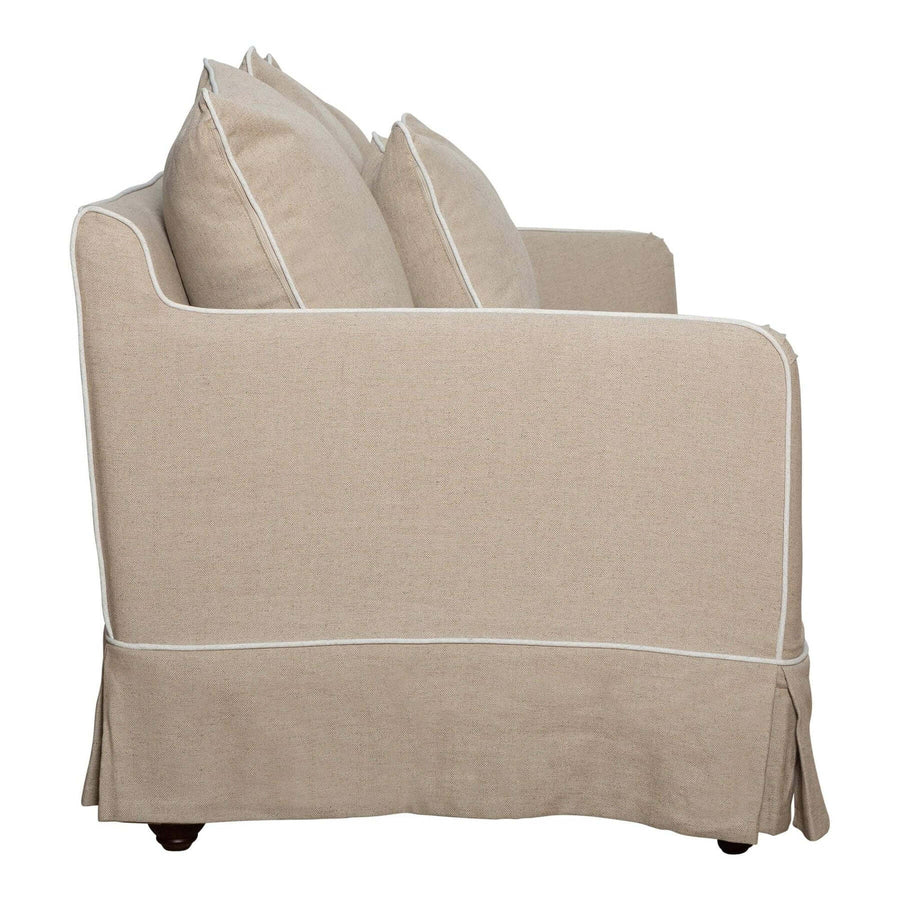 Hamptons Contemporary Two Seater Slip-Cover Sofa - Natural & White Piping