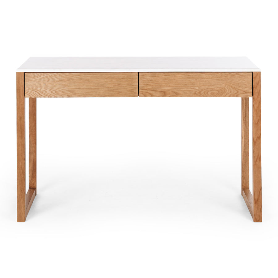Oak Two Drawer Desk - Carrara Marble Top